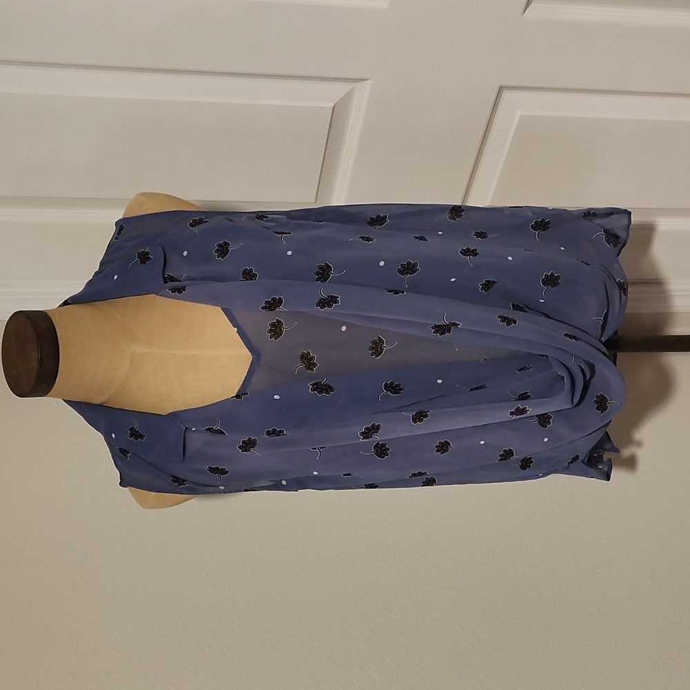 CAbi Blue Floral Draped Blouse